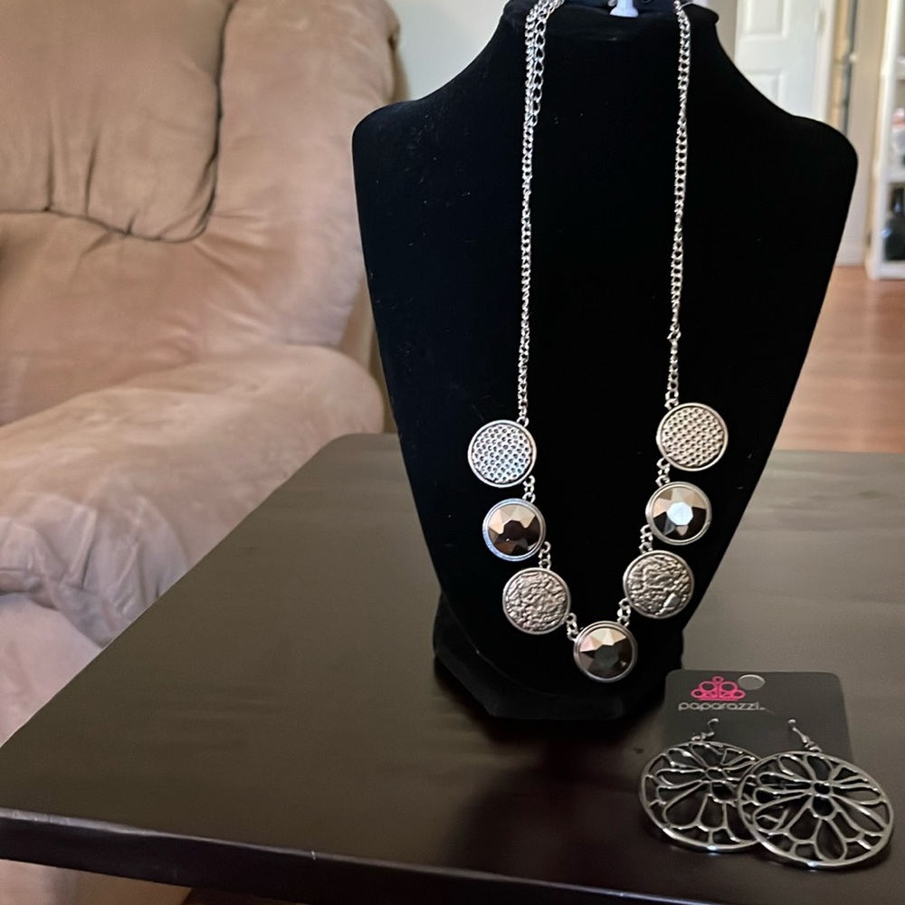 Silver and black necklace